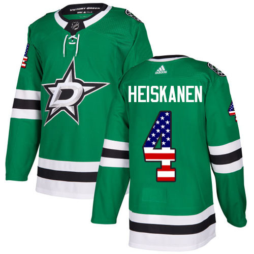 Adidas Stars #4 Miro Heiskanen Green Home Authentic USA Flag Stitched NHL Jersey - Click Image to Close